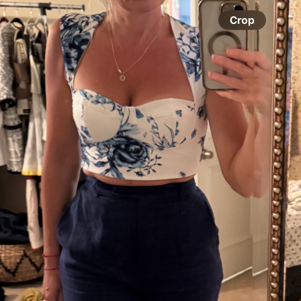 Zara Blue and White Floral Crop Top